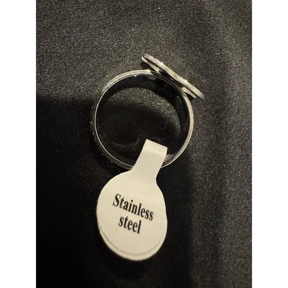 ACERO SIlvertone CC Letters Womens Ring Stainless Steel Silver 19 US 9.5 NEW